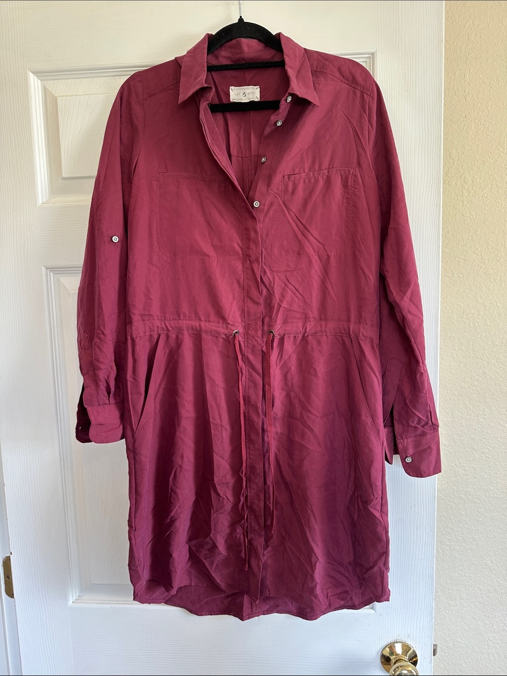 Lou & Grey Long Drawstring Shirt Dress in Berry